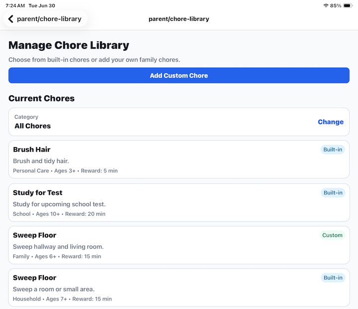 Barnacle Bucks built-in chore library