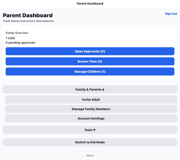 Barnacle Bucks Parent Dashboard